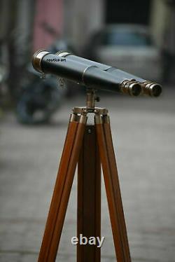 Nautical vintage brass 18 floor standing binocular with adjustable wooden tripod
