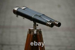 Nautical vintage brass 18 floor standing binocular with adjustable wooden tripod