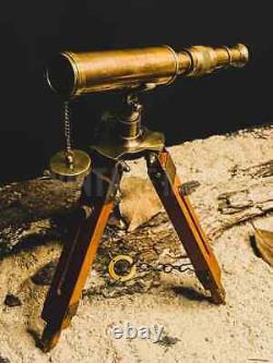 Navy Vintage Marine Brass Maritime Antique Brass Telescope With Wooden Tripod