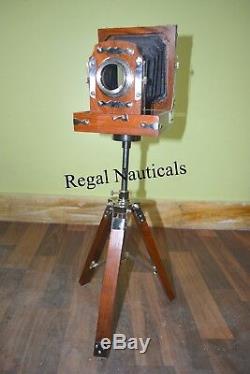 New Antique Vintage Look Film Camera Wooden Tripod Collectible Studio Gift Item