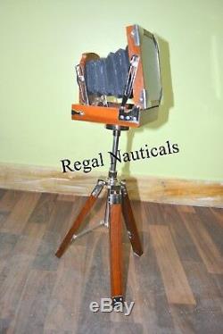 New Antique Vintage Look Film Camera Wooden Tripod Collectible Studio Gift Item