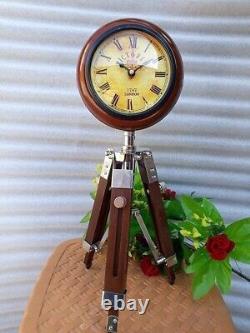 New Vintage Beautiful Wooden Tripod Clock Nautical Table Clock Home