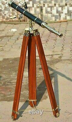 New antique floor standing brass 39 inch telescope with wooden tripod stand