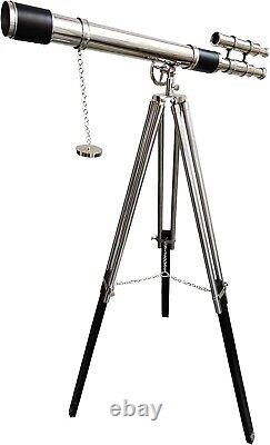 Nickel Finish Telescope on Wooden/Brass Black Tripod Stand Handmade Marine Decor