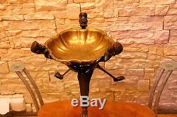 OLD Vintage African Handmade Carved Dark Wood Collapsible Tripod Table Fruit dis