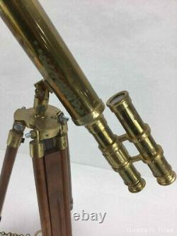 Original Authentic Vintage Brass Telescope & Wooden Tripod Circa 1890 1905