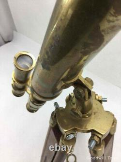 Original Authentic Vintage Brass Telescope & Wooden Tripod Circa 1890 1905