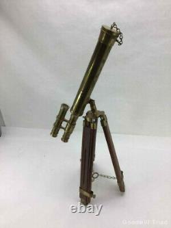 Original Authentic Vintage Brass Telescope & Wooden Tripod Circa 1890 1905