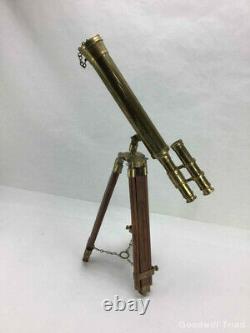 Original Authentic Vintage Brass Telescope & Wooden Tripod Circa 1890 1905