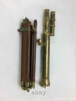 Original Authentic Vintage Brass Telescope & Wooden Tripod Circa 1890 1905