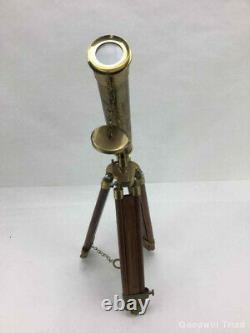 Original Authentic Vintage Brass Telescope & Wooden Tripod Circa 1890 1905