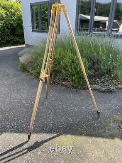 Original vintage wooden Watts tripod yellow, adjustable retro tall antique lamp
