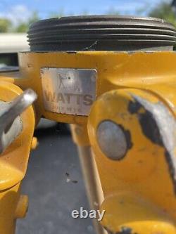 Original vintage wooden Watts tripod yellow, adjustable retro tall antique lamp