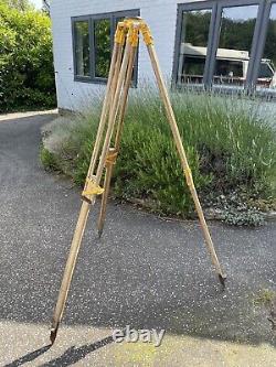 Original vintage wooden Watts tripod yellow, adjustable retro tall antique lamp
