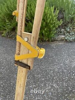Original vintage wooden Watts tripod yellow, adjustable retro tall antique lamp