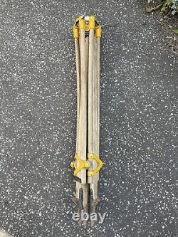 Original vintage wooden Watts tripod yellow, adjustable retro tall antique lamp