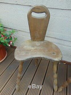 Pair Antique Vintage Rustic French 3 Leg Tripod Wooden Milking Spinning Stools