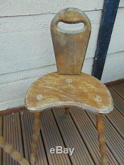 Pair Antique Vintage Rustic French 3 Leg Tripod Wooden Milking Spinning Stools