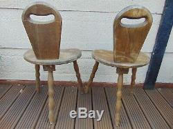 Pair Antique Vintage Rustic French 3 Leg Tripod Wooden Milking Spinning Stools