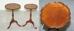 Pair Of Bevan Funell His & Her Vintage Mahogany Tripod Lamp Side End Tables