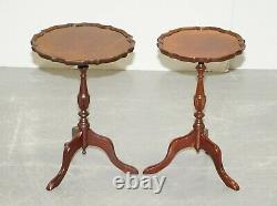 Pair Of Bevan Funell His & Her Vintage Mahogany Tripod Lamp Side End Tables