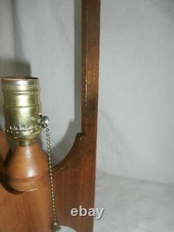 Pair Of Vintage MCM Teak Tripod Table Lamps Plastic Shades 1960's