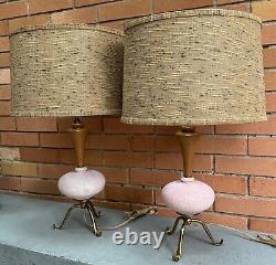 Pair Vintage 1950s Ceramic Pottery Lamps Tripod Mid Century Modern MCM Lighting