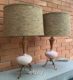 Pair Vintage 1950s Ceramic Pottery Lamps Tripod Mid Century Modern MCM Lighting