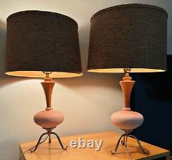 Pair Vintage 1950s Ceramic Pottery Lamps Tripod Mid Century Modern MCM Lighting