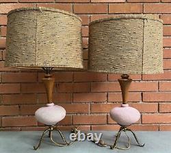 Pair Vintage 1950s Ceramic Pottery Lamps Tripod Mid Century Modern MCM Lighting