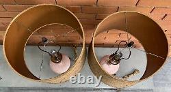 Pair Vintage 1950s Ceramic Pottery Lamps Tripod Mid Century Modern MCM Lighting