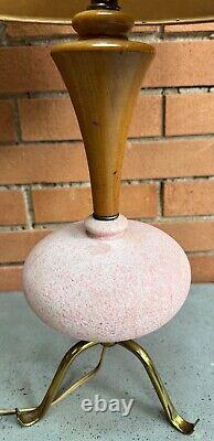 Pair Vintage 1950s Ceramic Pottery Lamps Tripod Mid Century Modern MCM Lighting