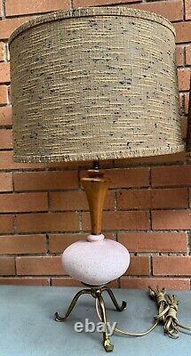 Pair Vintage 1950s Ceramic Pottery Lamps Tripod Mid Century Modern MCM Lighting