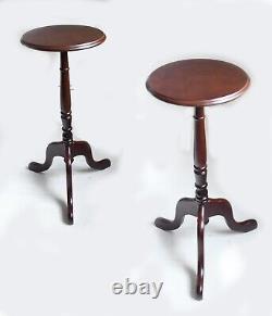 Pair of Vintage Queen Anne Regency Cherry Wood Tripod Torchere Plant Fern Stand