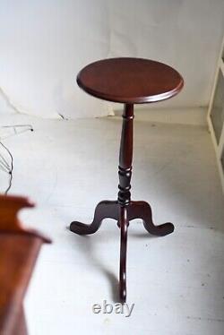 Pair of Vintage Queen Anne Regency Cherry Wood Tripod Torchere Plant Fern Stand