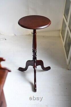 Pair of Vintage Queen Anne Regency Cherry Wood Tripod Torchere Plant Fern Stand