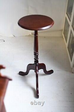 Pair of Vintage Queen Anne Regency Cherry Wood Tripod Torchere Plant Fern Stand