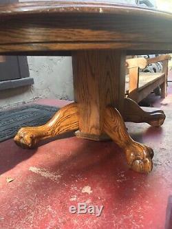 RARE OVAL Oak Coffee Table Tripod Pedestal Unique Grains Lion Bear Paws Vintage