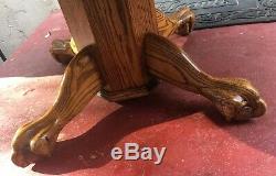 RARE OVAL Oak Coffee Table Tripod Pedestal Unique Grains Lion Bear Paws Vintage