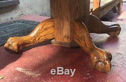 RARE OVAL Oak Coffee Table Tripod Pedestal Unique Grains Lion Bear Paws Vintage