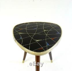 Rare 50s Small Tripod Vintage Wood & Glass Flower Stand Table MID Century