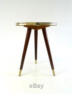 Rare 50s Small Tripod Vintage Wood & Glass Flower Stand Table MID Century