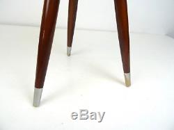 Rare 50s Small Tripod Vintage Wood & Glass Flower Stand Table MID Century 1950
