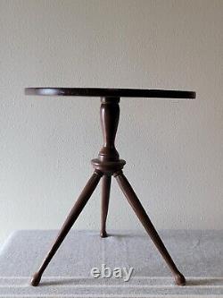 Rare VTG Mid-MOD Round Tripod SIDE TABLE Wood + Blue/Green Ceramic Tile JAPAN