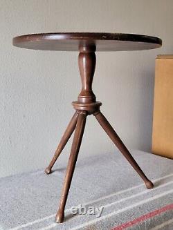 Rare VTG Mid-MOD Round Tripod SIDE TABLE Wood + Blue/Green Ceramic Tile JAPAN
