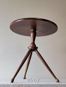 Rare VTG Mid-MOD Round Tripod SIDE TABLE Wood + Blue/Green Ceramic Tile JAPAN