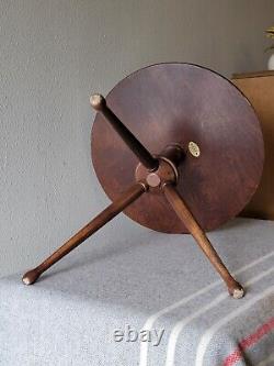 Rare VTG Mid-MOD Round Tripod SIDE TABLE Wood + Blue/Green Ceramic Tile JAPAN