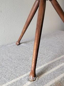 Rare VTG Mid-MOD Round Tripod SIDE TABLE Wood + Blue/Green Ceramic Tile JAPAN