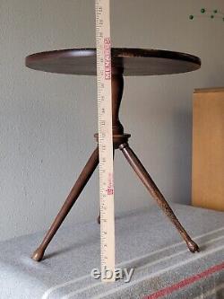 Rare VTG Mid-MOD Round Tripod SIDE TABLE Wood + Blue/Green Ceramic Tile JAPAN