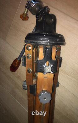 Rare Vintage Ries Camera Wooden Tripod Tilt Head Model C Amber Knobs